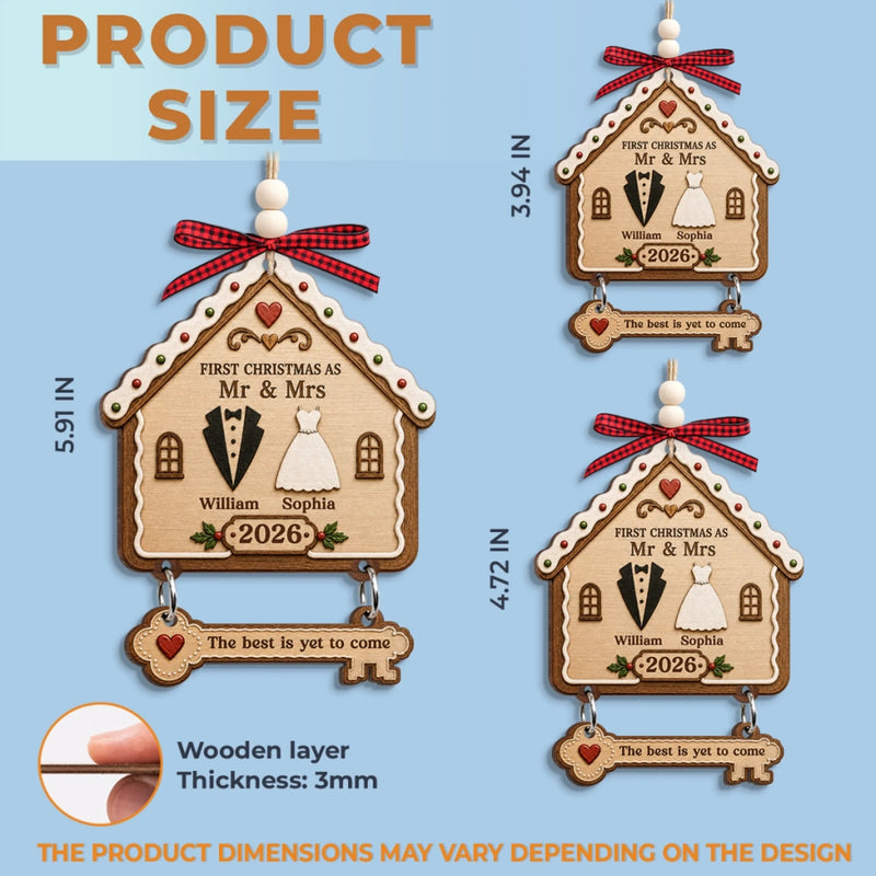 Custom First Christmas Wooden Ornament With Tag - Personalized Anniversary Christmas Wedding Gifts For Husband And Wife, Him And Her - The Best Is Yet To Come