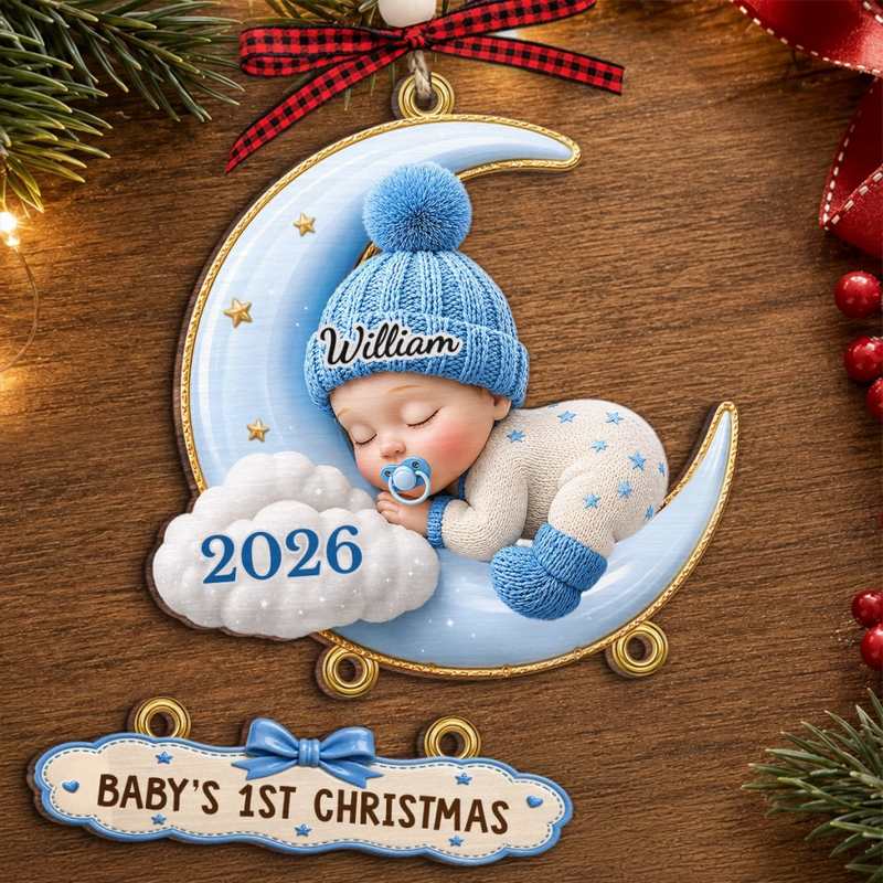Custom First Christmas Wooden Ornament With Tag - Personalized Christmas Baby Shower, Gender Reveal Gifts For New Moms, New Dads, New Parents - Sweet Dreams Little One