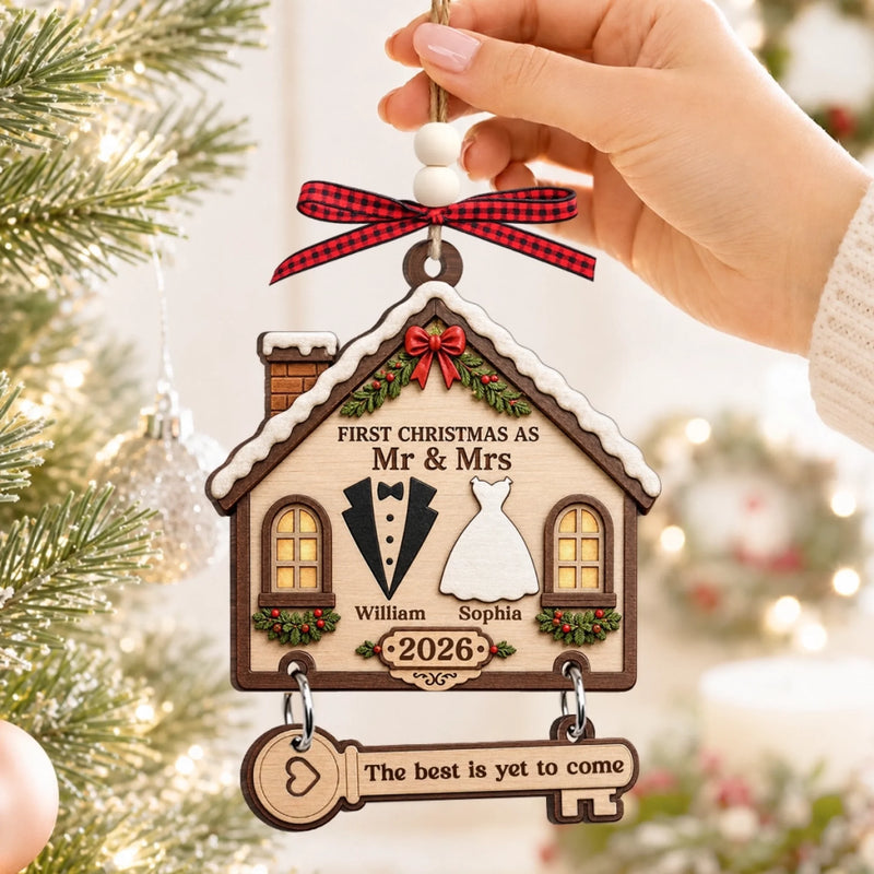 Custom First Christmas Wooden Ornament With Tag - Personalized Anniversary Christmas Wedding Gifts For Husband And Wife, Him And Her - The Best Is Yet To Come copy