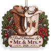 Custom First Christmas Wooden Ornament - Personalized Anniversary Christmas Wedding Gifts For Husband And Wife, Him And Her - Rustic Love Under The Tree