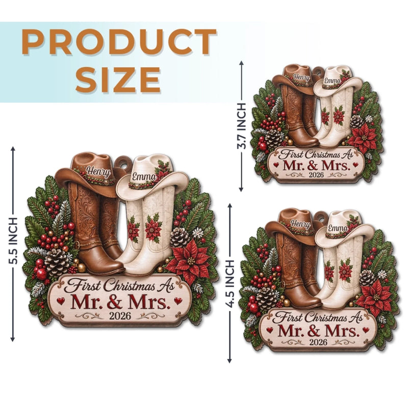 Custom First Christmas Wooden Ornament - Personalized Anniversary Christmas Wedding Gifts For Husband And Wife, Him And Her - Rustic Love Under The Tree