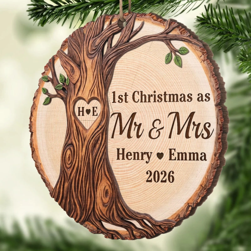 Custom First Christmas Wooden Ornament - Personalized Anniversary Christmas Wedding Gifts For Husband And Wife, Him And Her - Forever Rooted In Your Love