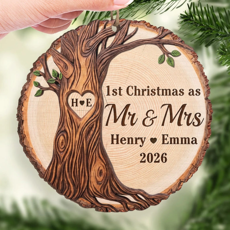 Custom First Christmas Wooden Ornament - Personalized Anniversary Christmas Wedding Gifts For Husband And Wife, Him And Her - Forever Rooted In Your Love