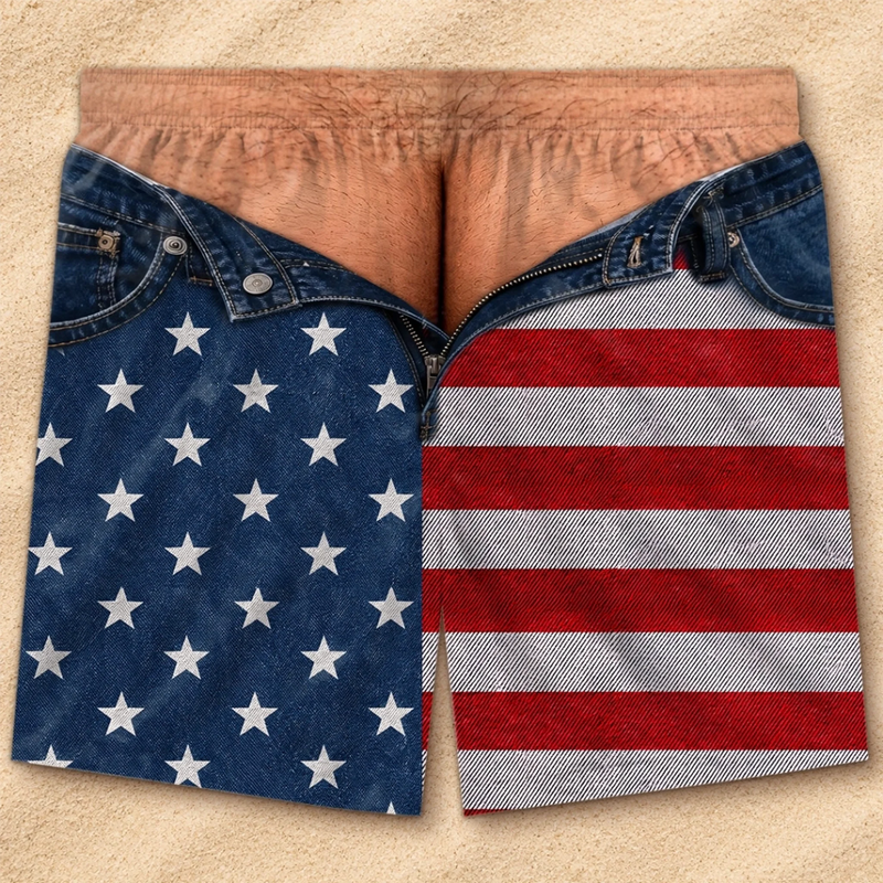 Custom Funny Patriotic Men Swim Trunks - Personalized Summer Vacation And Travel Gifts For Husband, Son, Grandson, Brother, Grandpa, Dad, Yourself - Sun Sand Poor Choices