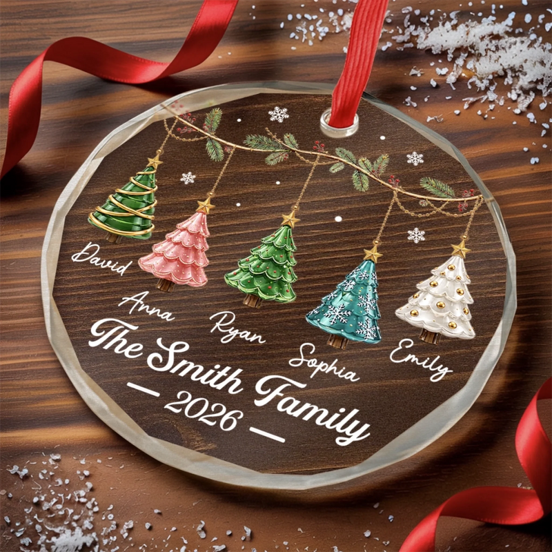 Custom Circle Glass Ornament - Personalized Christmas Birthday Gifts For Mom, Dad, Brother, Sister - Love Makes Us Family