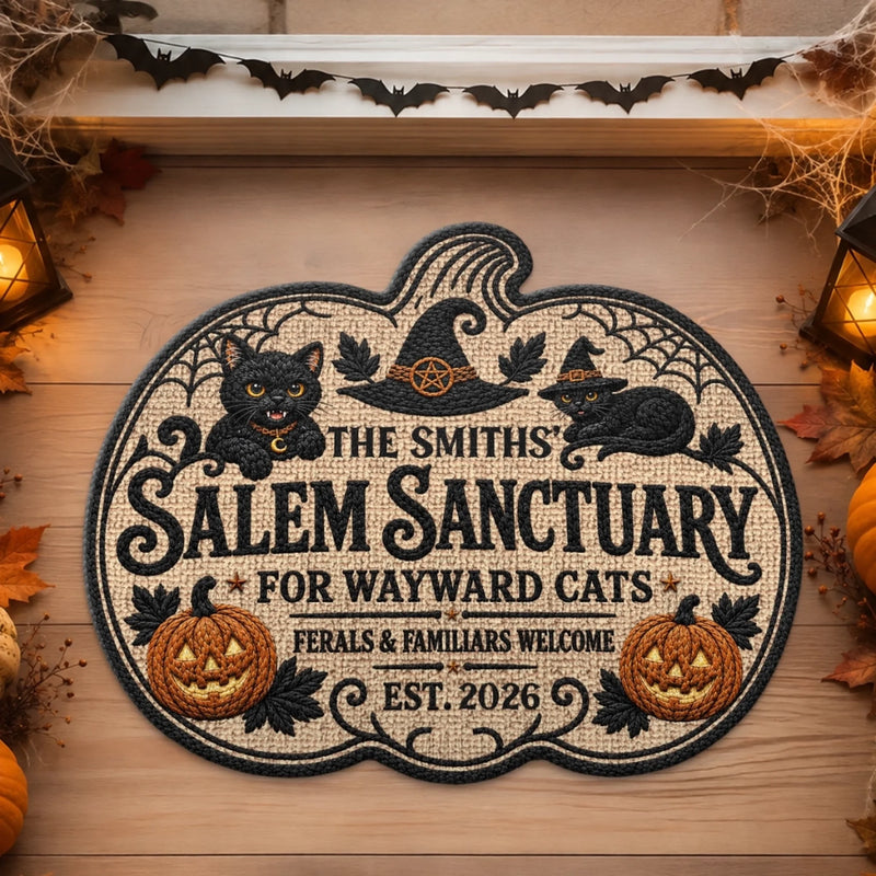 Custom Shaped Doormat - Personalized Halloween Decor Birthday Gifts For Mom, Dad, Brother, Sister - Home Of Spooky Cats