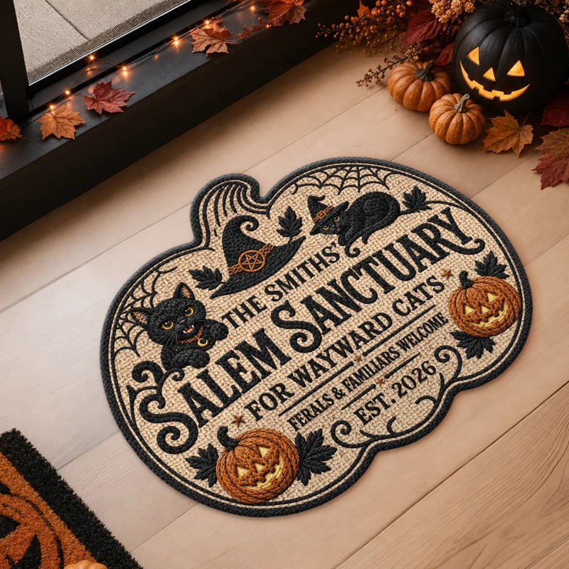 Custom Shaped Doormat - Personalized Halloween Decor Birthday Gifts For Mom, Dad, Brother, Sister - Home Of Spooky Cats