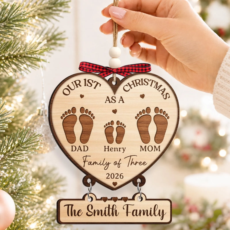 Custom First Christmas Wooden Ornament With Tag - Personalized Christmas Birthday Gifts For Mom, Dad, Brother, Sister - Growing Together In Love