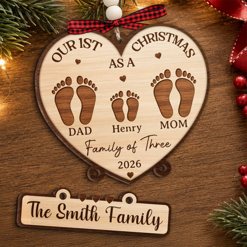 Custom First Christmas Wooden Ornament With Tag - Personalized Christmas Birthday Gifts For Mom, Dad, Brother, Sister - Growing Together In Love