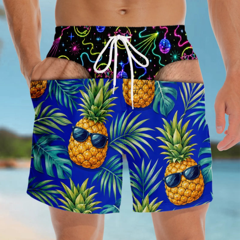 Custom Funny Men Swim Trunks - Personalized Birthday Gifts For Husband, Son, Grandson, Brother, Grandpa, Dad, Yourself - Tropical Party In Back