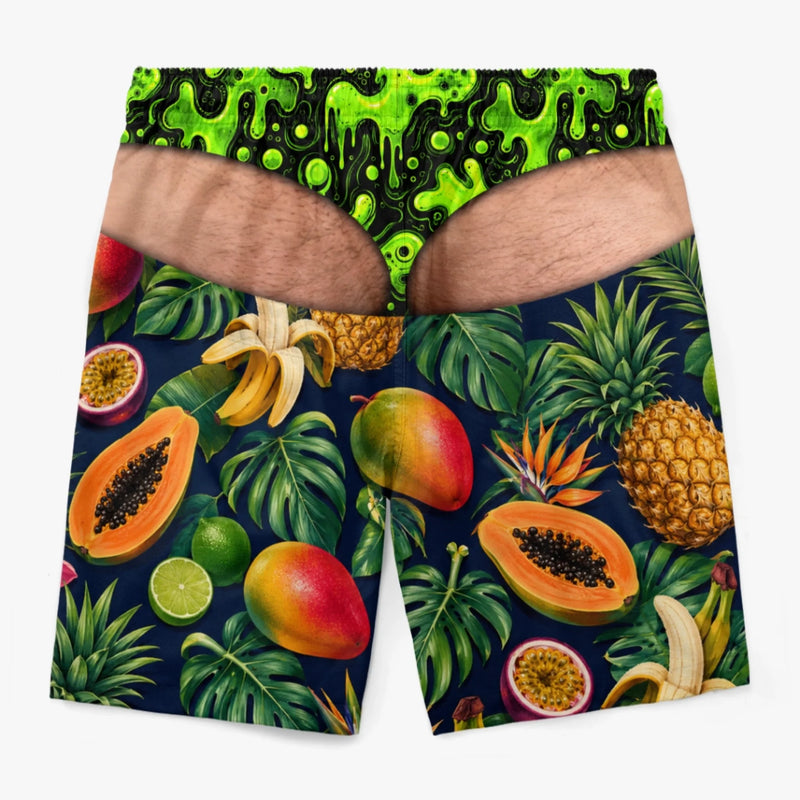 Custom Funny Men Swim Trunks - Personalized Birthday Gifts For Husband, Son, Grandson, Brother, Grandpa, Dad, Yourself - Tropical Party In Back