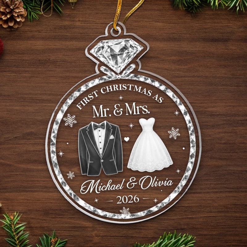 Custom First Christmas Acrylic Ornament - Personalized Anniversary Christmas Wedding Gifts For Husband And Wife, Him And Her - Shining Bright Like Diamond Love