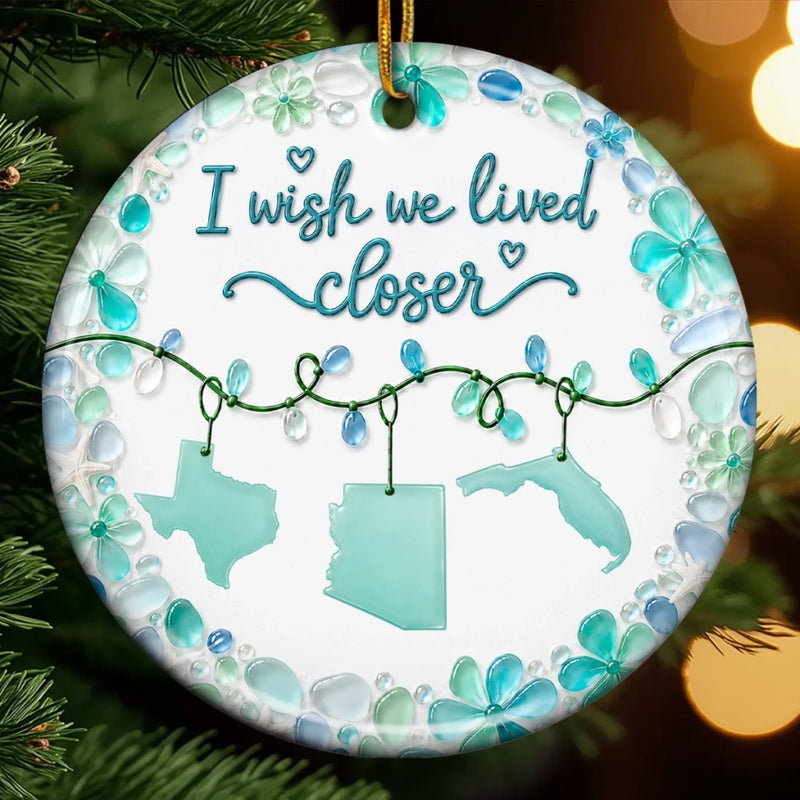 Custom Long Distance Sea Glass Ceramic Ornament - Personalized Best Friend Christmas Birthday Gifts For Women, Besties, Sisters, BFF - Miles Apart, Forever Close Hearts