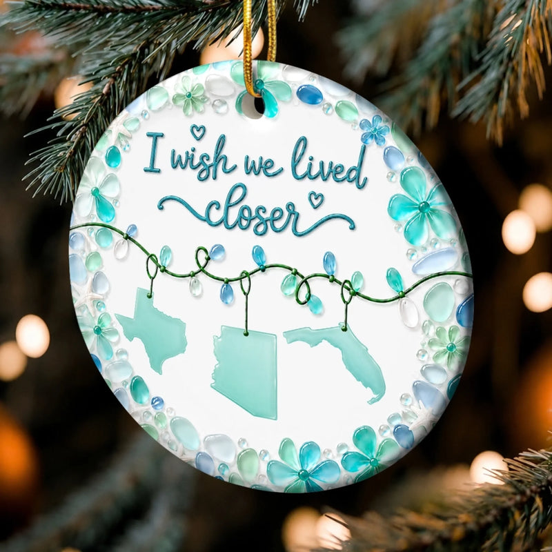 Custom Long Distance Sea Glass Ceramic Ornament - Personalized Best Friend Christmas Birthday Gifts For Women, Besties, Sisters, BFF - Miles Apart, Forever Close Hearts