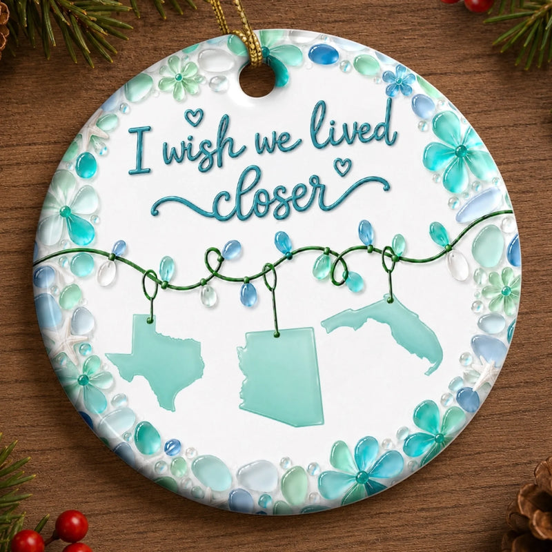 Custom Long Distance Sea Glass Ceramic Ornament - Personalized Best Friend Christmas Birthday Gifts For Women, Besties, Sisters, BFF - Miles Apart, Forever Close Hearts