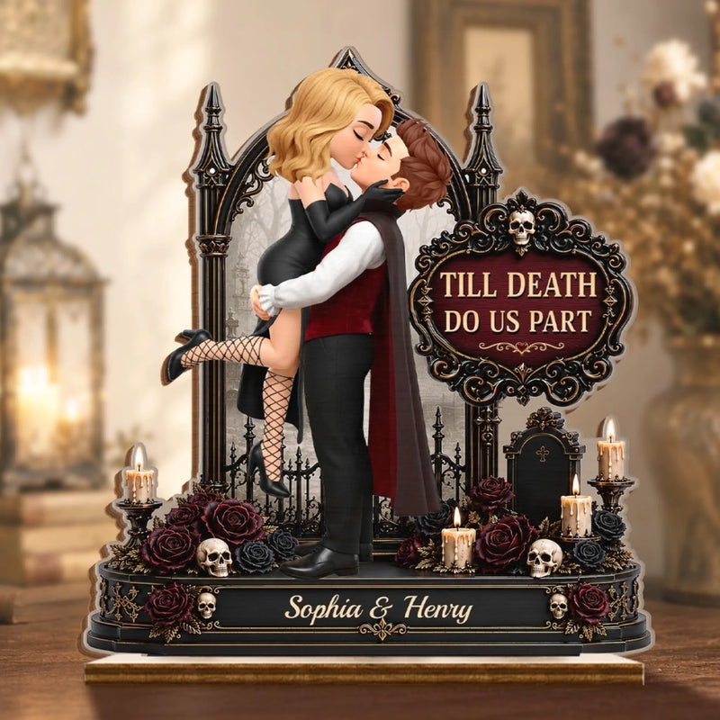 Custom 2-Layered Wooden Plaque - Personalized Halloween Decor, Anniversary Wedding Gifts For Husband And Wife, Him And Her - Darkly In Love With You
