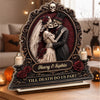 Custom Skeleton 2-Layered Wooden Plaque - Personalized Halloween Decor, Anniversary Wedding Gifts For Husband And Wife, Him And Her - Gothic Romance Written In Bones