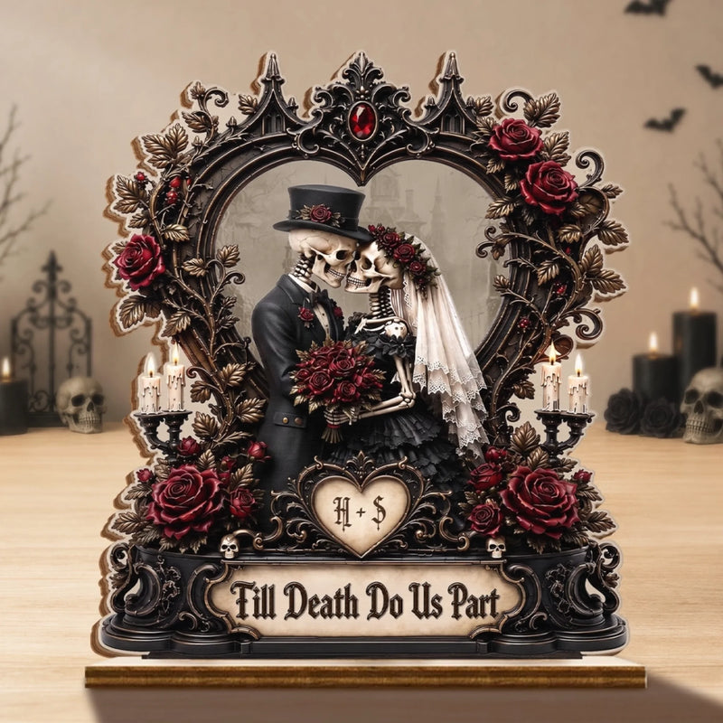 Custom Skeleton 2-Layered Wooden Plaque - Personalized Halloween Decor, Anniversary Wedding Gifts For Husband And Wife, Him And Her - Till Our Last Breath Together