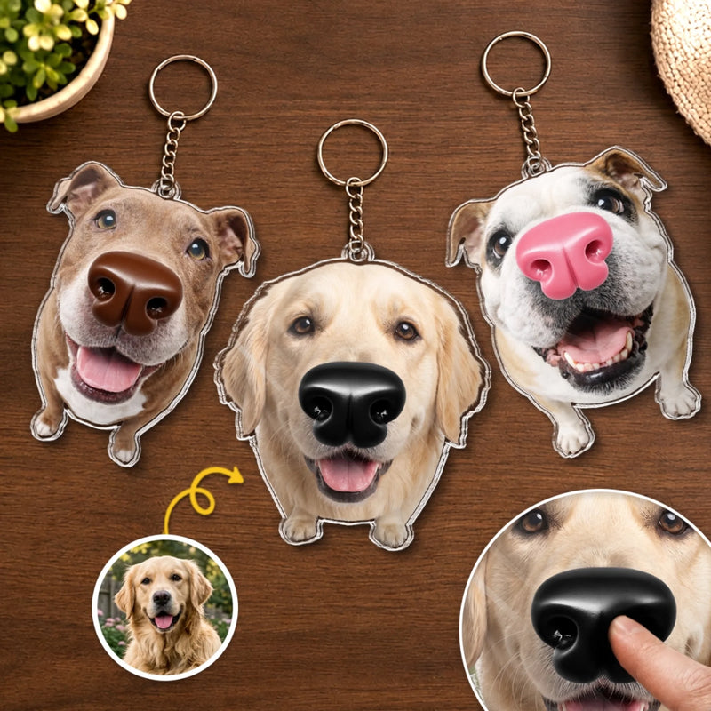 Custom Photo Squishy Nose Acrylic Keychain – Personalized Birthday Gifts For Dog Lovers, Dog Dad And Mom - Happy Rides With Your Pup