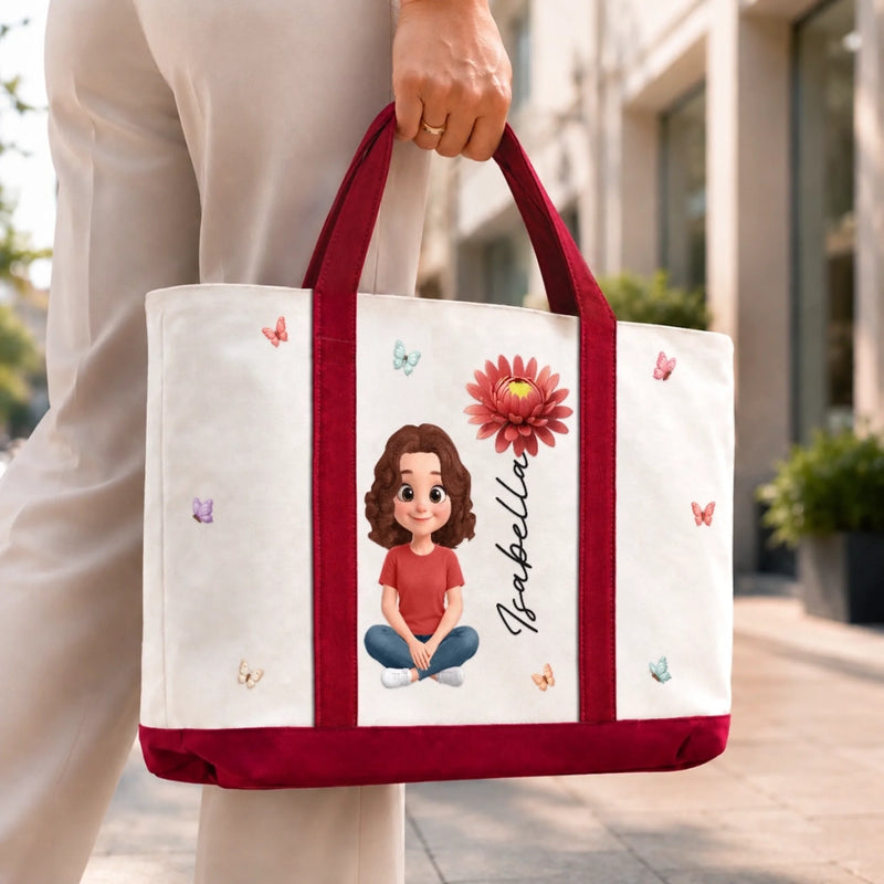Custom Canvas Tote Bag - Personalized Birthday Gifts For Wife, Daughter, Besties, Sisters, Granddaughter, Grandma, Mom, Yourself - Your Name In Floral Paradise