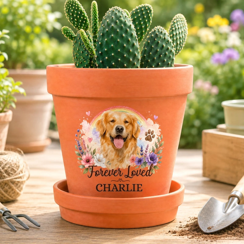 Custom Photo Clay Pot - Personalized Pet Memorial Sympathy Gifts For Dogs, Cats - Forever Loved