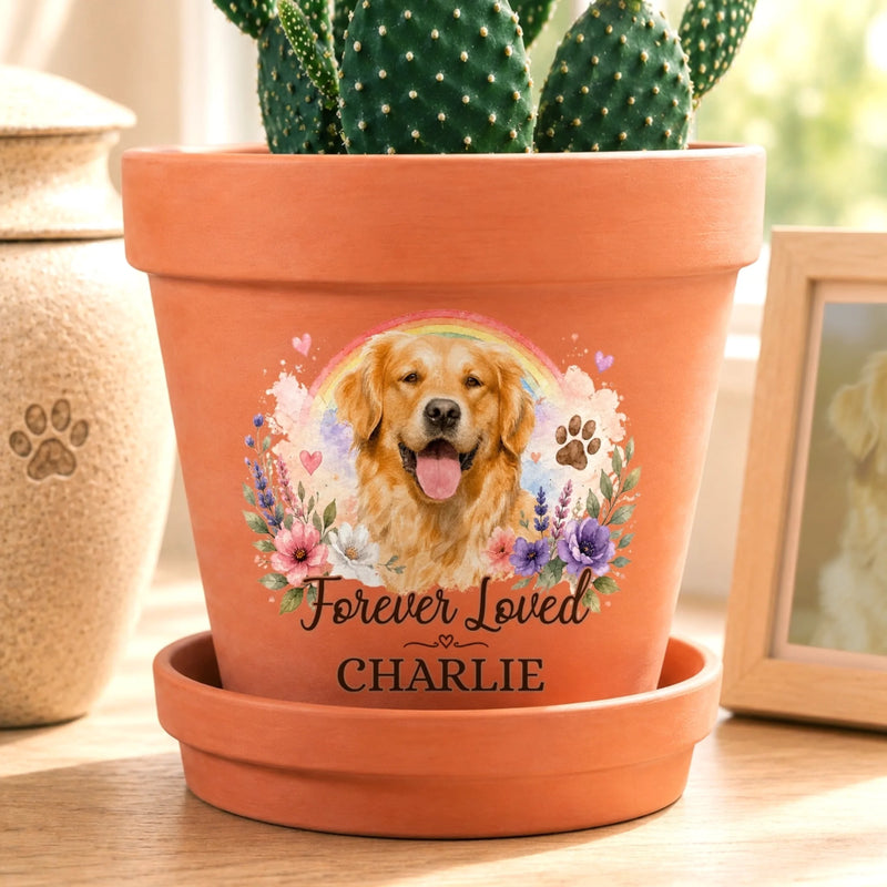 Custom Photo Clay Pot - Personalized Pet Memorial Sympathy Gifts For Dogs, Cats - Forever Loved