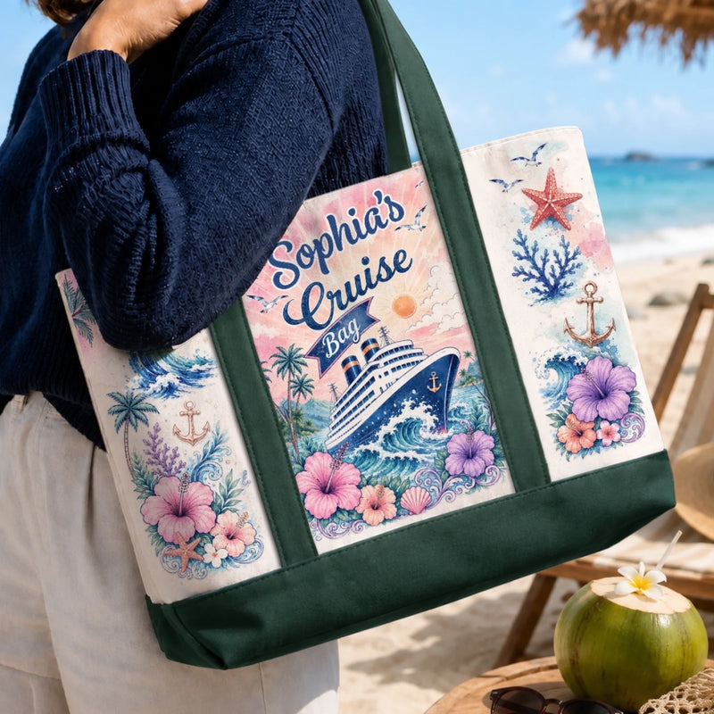 Custom Canvas Tote Bag - Personalized Summer Vacation And Travel Gifts For Mom, Dad, Brother, Sister - Family Time At Sea