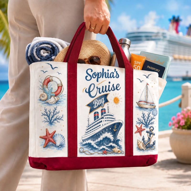 Custom Canvas Tote Bag - Personalized Summer Vacation And Travel Gifts For Mom, Dad, Brother, Sister - Making Waves Together