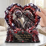 Custom Gothic Skeleton Acrylic Plaque - Personalized Halloween Decor, Anniversary Wedding Gifts For Husband And Wife, Him And Her - Our Love Story Never Dies