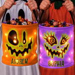 Custom LED Light Bucket Bag - Personalized Halloween Birthday Gifts For Kids - Sweet Treats Spooky Nights