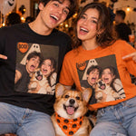 Custom Photo Bestie & Couple Halloween Selfie T-Shirt – Personalized Funny Halloween Shirt With Pet, BFF or Couple Gift, Partners in Crime. Partners in Haunt.