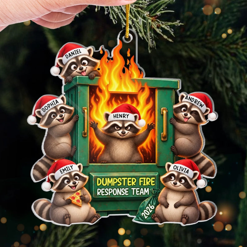 Custom Name Funny Dumpster Fire Raccoon Christmas Gifts - Personalized Ornament