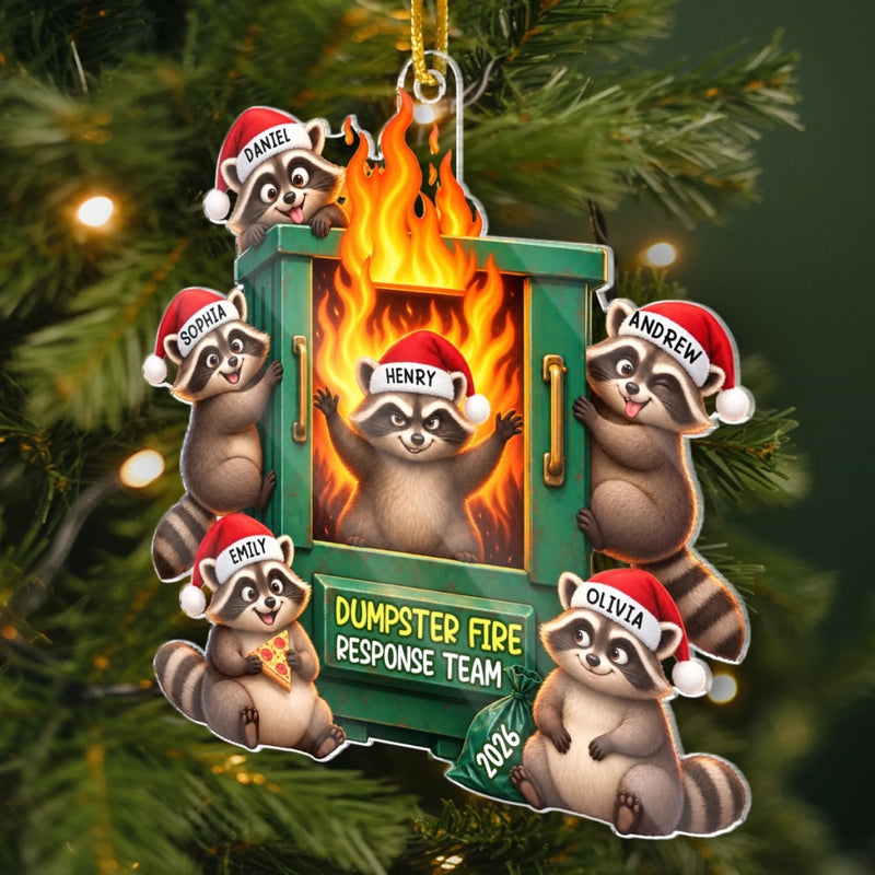 Custom Name Funny Dumpster Fire Raccoon Christmas Gifts - Personalized Ornament