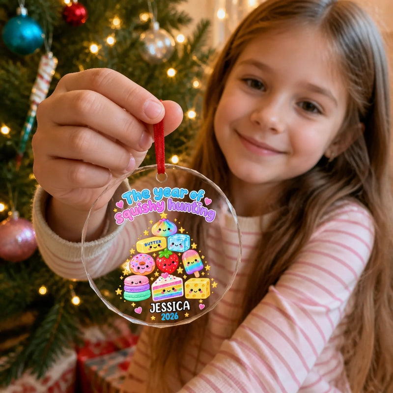Custom Name Squishy Hunting Christmas Gifts - Personalized Glass Ornament