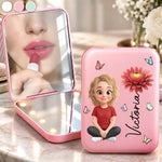 Custom Name Cartoon Girl Beauty Gifts For Women - Personalized LED Compact Makeup Mirror