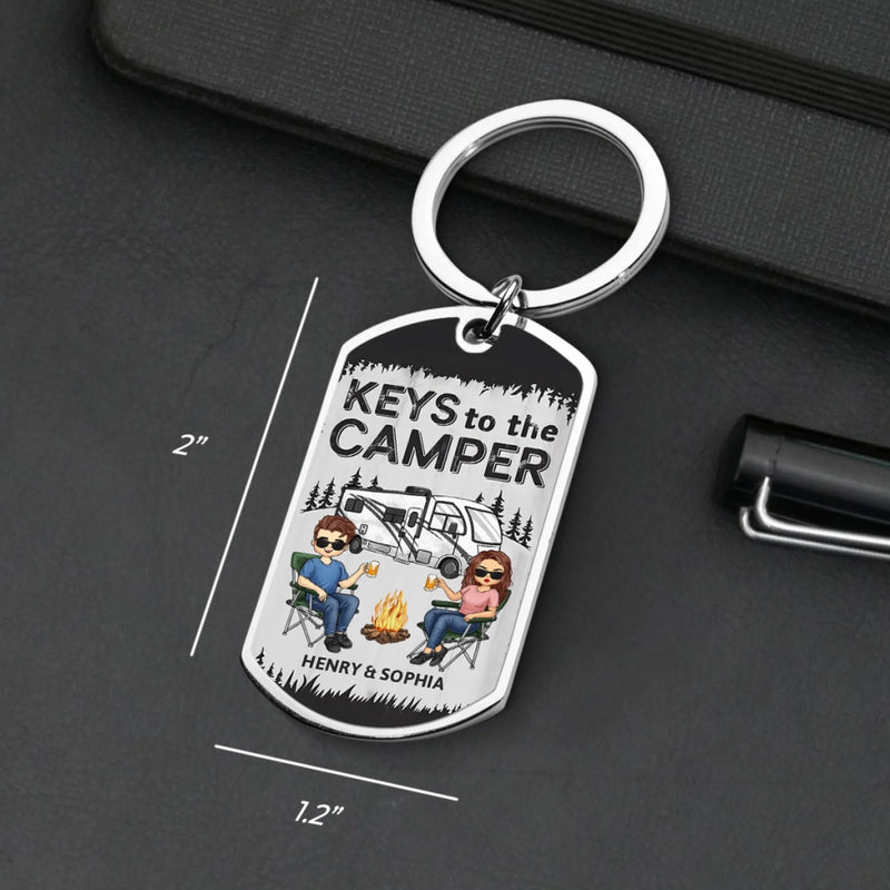 Custom Name Camper Gifts for Couples - Personalized Keychain