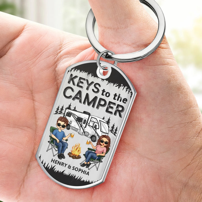 Custom Name Camper Gifts for Couples - Personalized Keychain