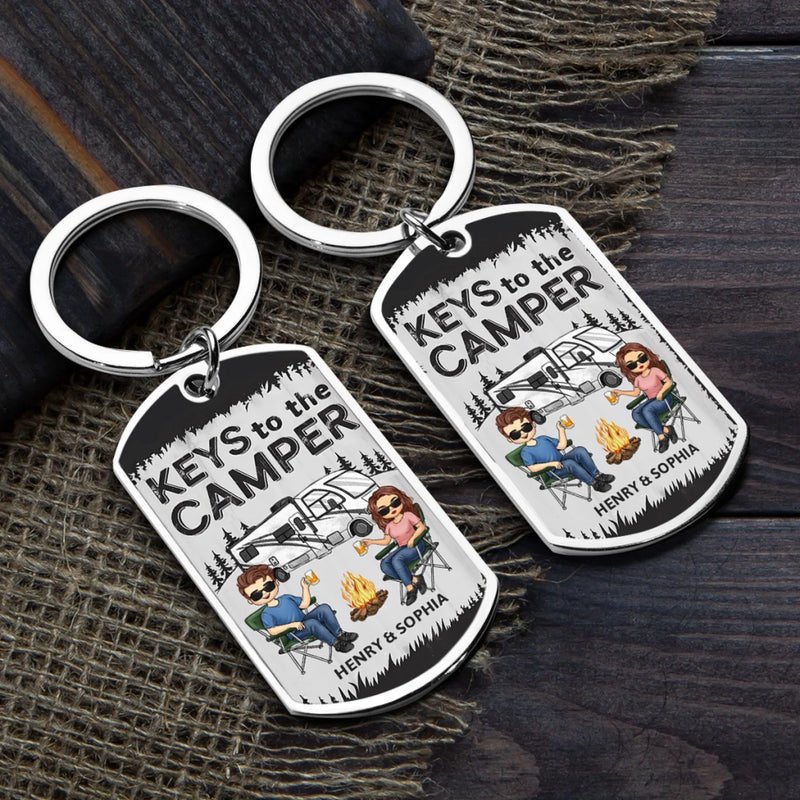 Custom Name Camper Gifts for Couples - Personalized Keychain