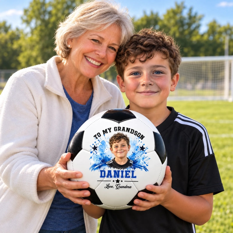 Custom Photo Soccer Gifts for Son and Grandson - Personalized Soccer Ball