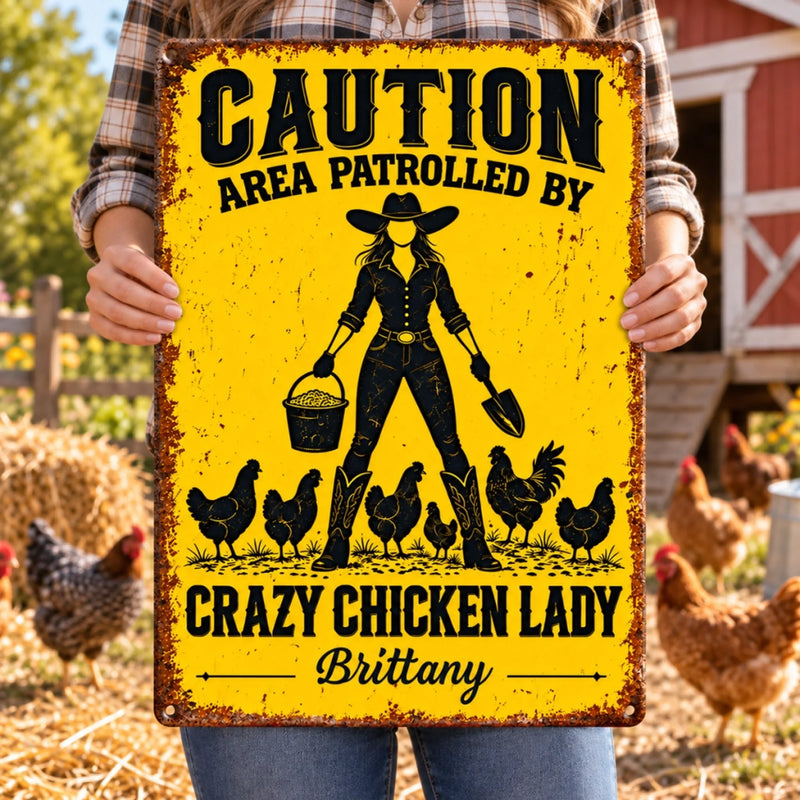 Custom Name Crazy Chicken Lady Gifts - Personalized Metal Sign