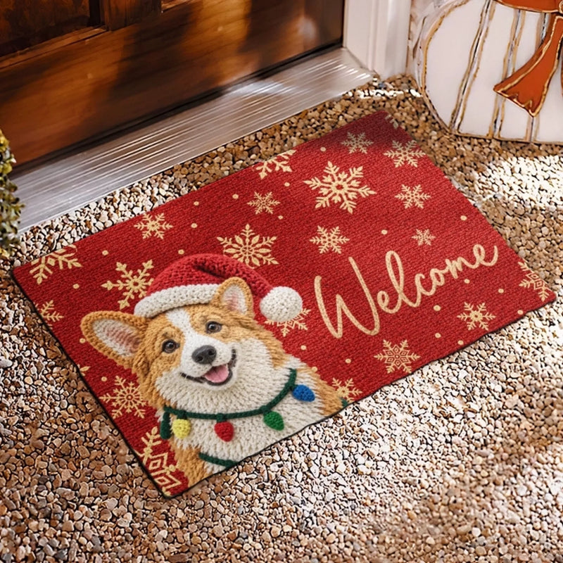 Custom Pet Photo Christmas Welcome Decor - Personalized Decorative Mat