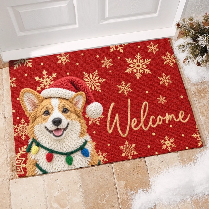 Custom Pet Photo Christmas Welcome Decor - Personalized Decorative Mat