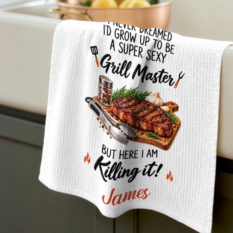 Custom Name Funny Grill Master Gifts - Personalized Kitchen Towel