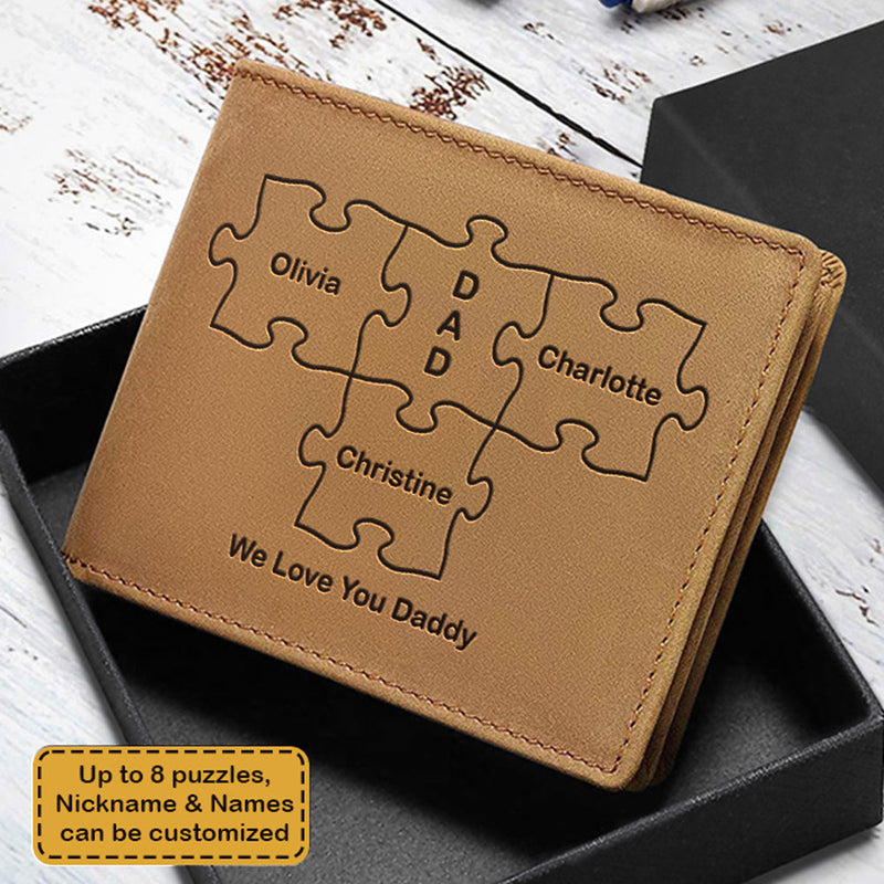 Custom Name Family Gifts for Dad - Personalized Leather Wallet