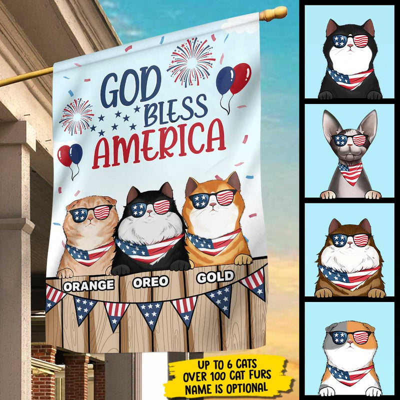 God Bless Our America - 4th Of July Decoration - Personalized Cat Flag