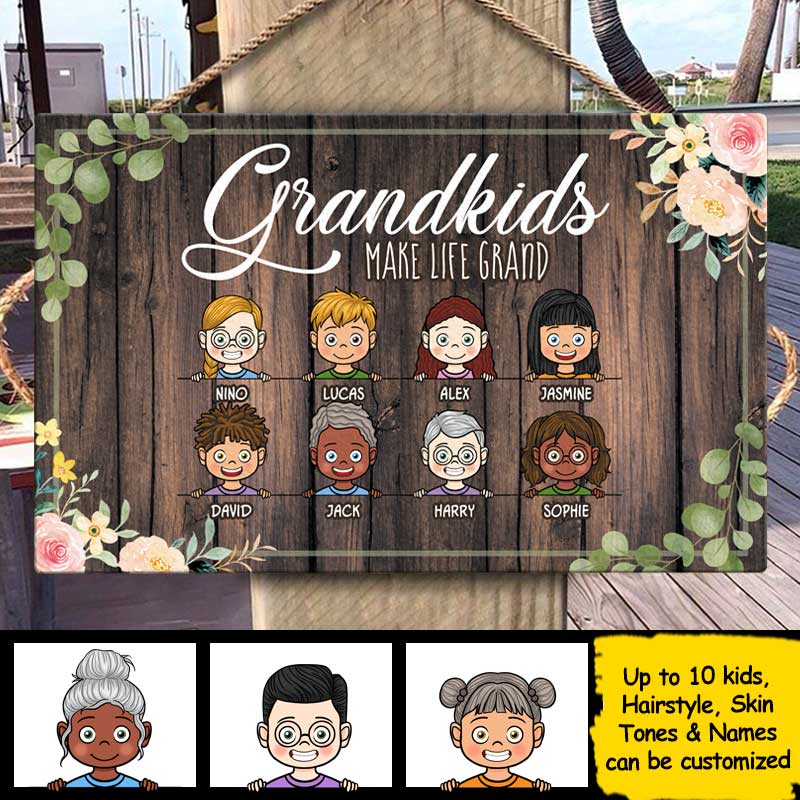 Custom Name Grandkids Make Life Grand Gifts for Grandparents - Personalized Rectangle Sign