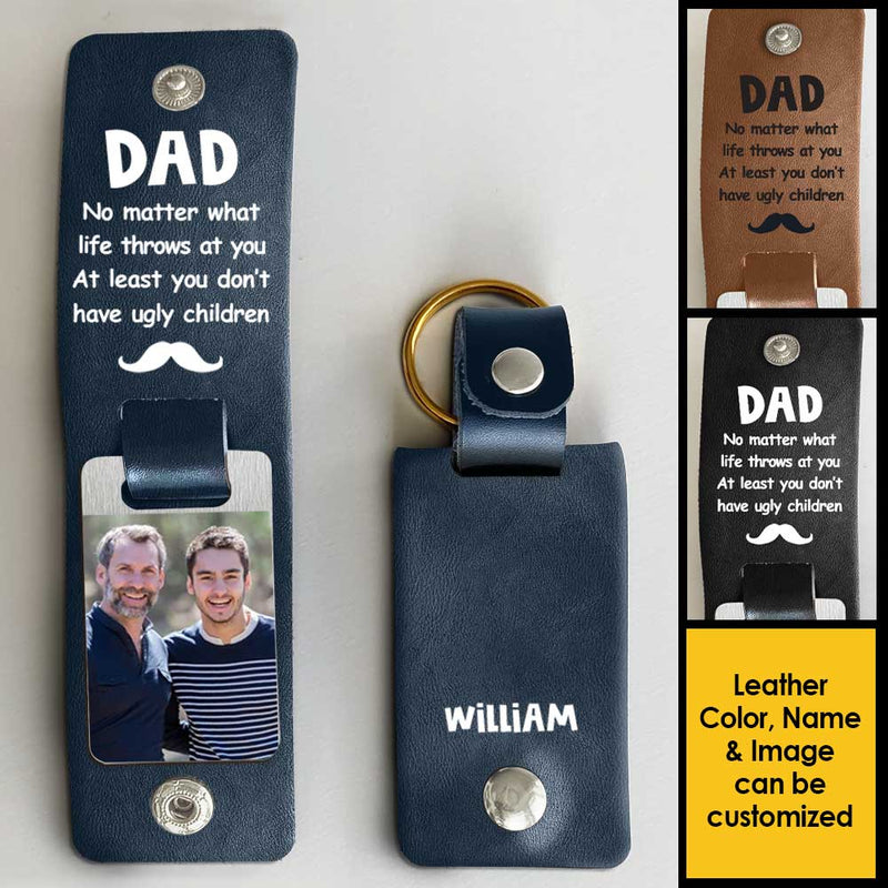 Custom Photo Dad Gifts With Name - Personalized PU Keychain