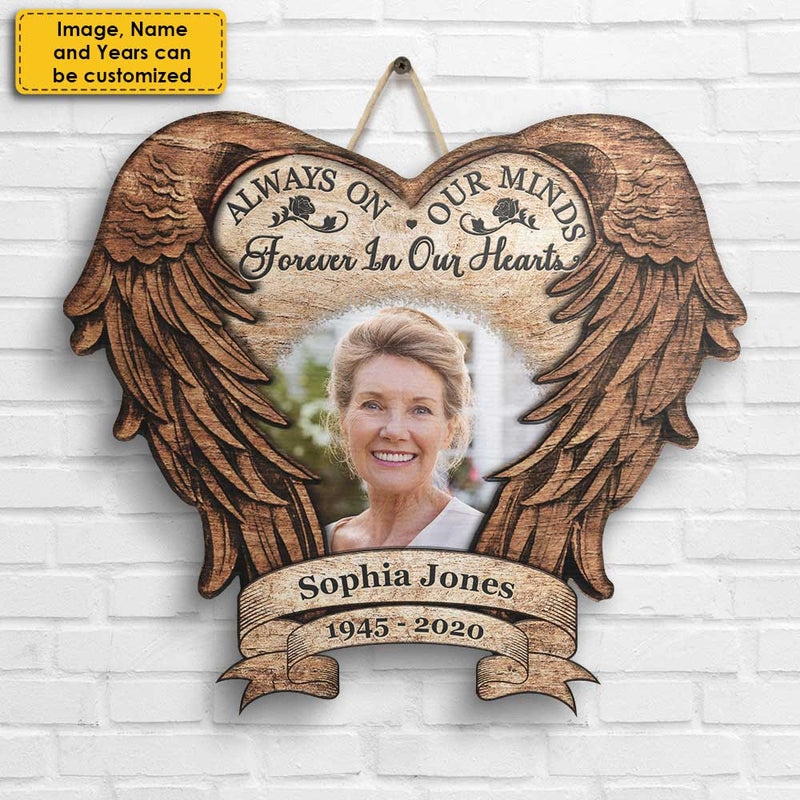 Always On Our Minds, Forever In Our Hearts - Upload Image, Husband Wife, Personalized Shaped Wood Sign