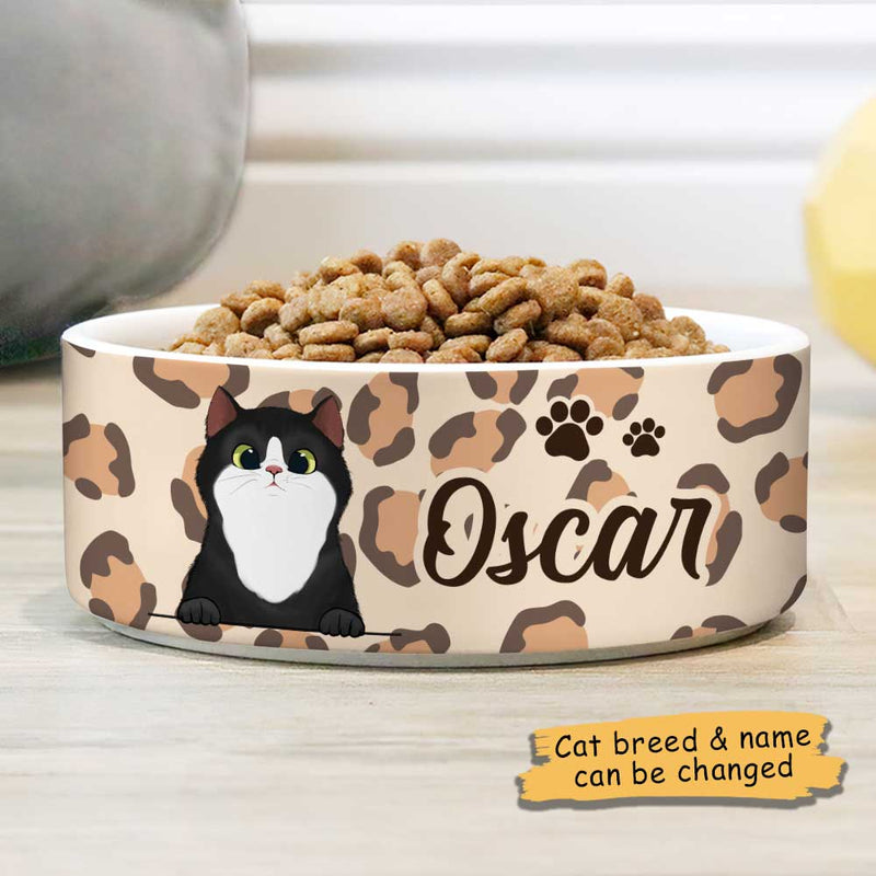 Custom Name Leopard Print Cat Gifts - Personalized Pet Bowl