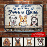 Custom Dog Pool & Grill Backyard Decor - Personalized Metal Sign